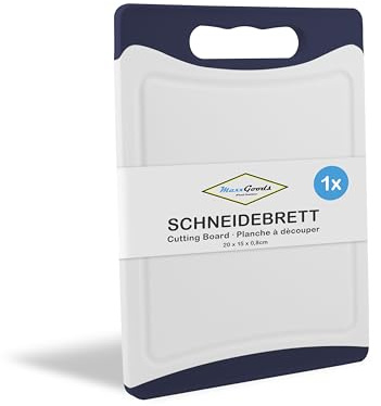 MaxxGoods Schneidebrett Kunststoff mit Saftrille & Griff - Antibakteriell - Frühstücksbrett, Kunststoffbrett beidseitig verwendbar, Spülmaschinenfest - Weiss, 20x15x0,8cm