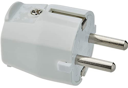 CABLEPELADO Clavija Enchufe schuko Recto | Clavija de Contacto de Puesta a Tierra con Alivio de tensión | Salida Cable Trasera | 16A | 250V | IP20 | 3,7kW | Macho | Blanco
