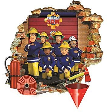 Feuerwehrmann Sam 3D Wandaufkleber Kinder Schlafzimmer Aufkleber Junge Mädchen ruinierte Art Wandbild Tapete groß 57 cm X 62 cm