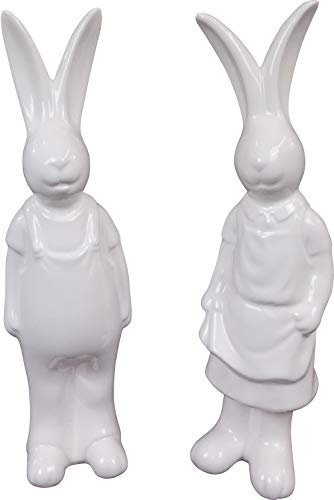 Unbekannt 2er Set Deko-Figuren Oster-Hasen/Hasen-Paar aus Keramik weiß/Oster-Fest Oster-Deko Dekoration-Figur Frühling Ostern Oster-Hasen Mann & Frau