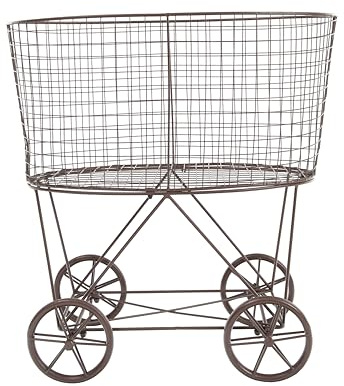 Creative Co-Op Vintage Reproduction Metal Laundry Basket on Wheels, Rust