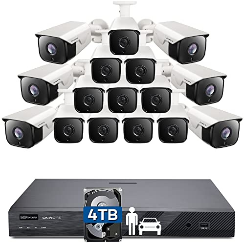 ONWOTE 16 Channel 4K PoE Security Camera System, 16CH 12MP Commercial NVR 4TB, 16x 8MP 134° Outdoor IP Cameras with Audio, AI Detect Human Vehicle, 16x Cables (Total 1280ft), Wired CCTV for Businesses