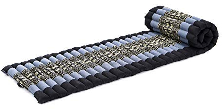 Leewadee Matelas De Sol Pliable, Futon Japonais Enroulable, Lit D'Appoint, Chauffeuse, Tapis De Yoga Ou Méditation en Kapok, 190 x 50 cm, Bleu