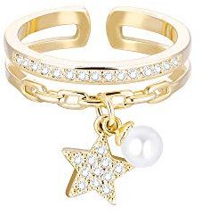 JinHan Anello pendente femminile, Bague Tendance pour Femme anelli, Bague Riche en oxyde de Zirconium, matériau hypoallergénique réglable, Cadeau d'anniversaire pour Fille