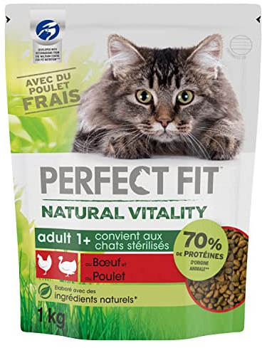 Perfect Fit Natural Vitality kattfoder för vuxna - 6-pack påsar 1 kg - lämplig för steriliserade katter - komplett mat med naturliga ingredienser