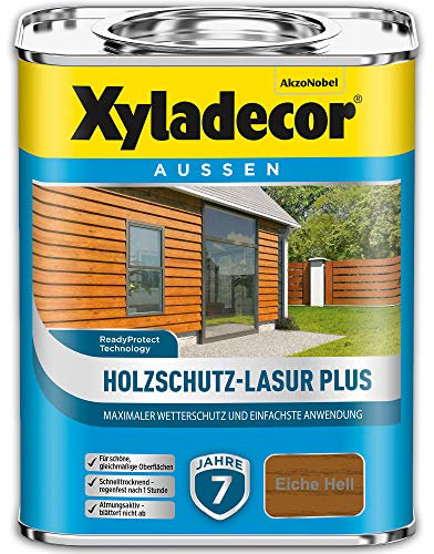 Xyladecor Holzschutz-Lasur Plus, Maximaler Wetterschutz und einfachste Anwendung, Eiche Hell, 2,5 l
