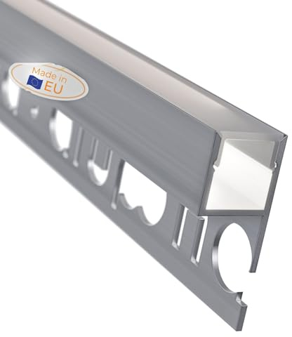 Alupona Mola LED Fliesenprofil I 5 x 2 m I Langlebige Aluminium Fliesen-Abschlussleiste für LED Streifen bis 1cm Breite I LED Trockenbauprofil in weiß I Fliesenschiene + Acryl Abdeckung opal