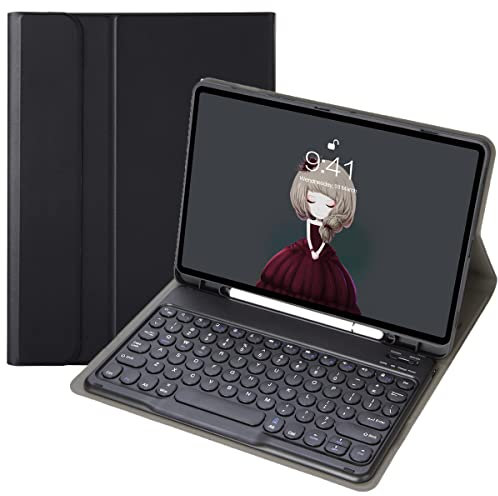 ZOMUN Funda de teclado para iPad 9.7 (5ª generación 2017) y (6ª generación 2018), teclado inalámbrico Bluetooth y cubierta de piel sintética con soporte para lápiz Apple