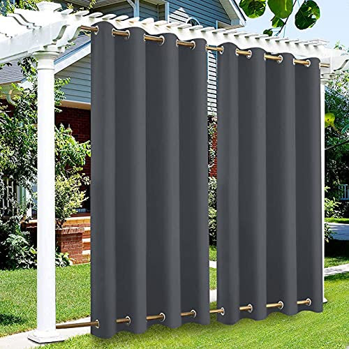 RDJSHOP Outdoor Vorhang mit Ösen Oben und Unten, Wetterfest Blackout Vorhänge für Terrasse Uvschutz Sonnenschutz Aussenvorhang Sichtschutz, 1 Stück,Grau-B120xH150cm