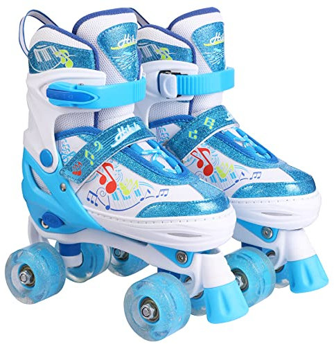 Hikole Kinder Rollschuhe Verstellbar LED Rollschuhe für Jungen und Mädchen komfortable Rollschuhe Mitwachsend Kinder(Größe S (27-30)), Blau