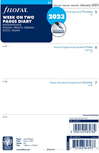 Filofax A5 1 Woche auf 2 Seiten 4x4Sp.(mehrsprachig)2023