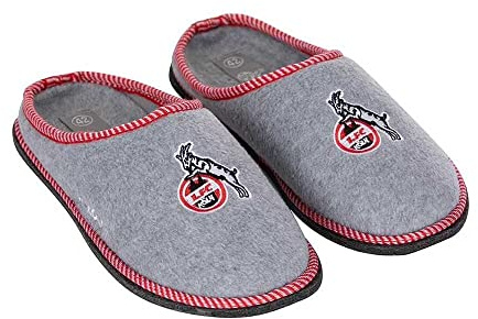 1. FC Köln Pantoffeln hellgrau - Logo - Hausschuhe Filzpantoffel - Plus Lesezeichen I Love Köln Größe 43