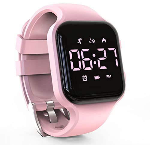 Focwony LED Kids Multifunction Steps Counting Watch, Digital Wristwatch, with Pedometer, Stopwatch, Alarm Clock, Calories for Women Children Girls Boys Teens (Pink)