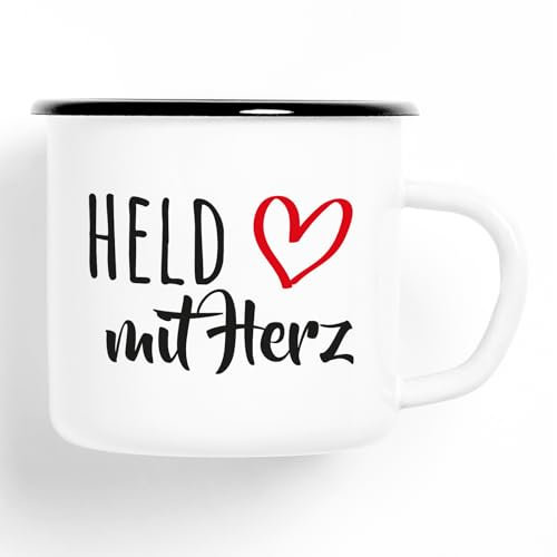 Huuraa Emaille Tasse Held Geschenk Kaffeebecher Vintage 300ml Held Geschenkidee