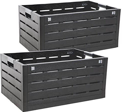2friends Klappbox Faltbox mit Holzdekor, 2er Set, ca. 60 Liter / 60 x 40 x 28 cm, aus robustem Kunststoff, Fb. anthrazit, Made in Europe