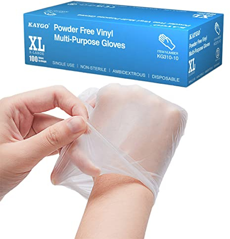 KAYGO Disposable Vinyl Gloves, 100 pack Powder Free Latex Free, 3 Mil,Idea for Home, Cleaning and Food, Clear, KG310,L