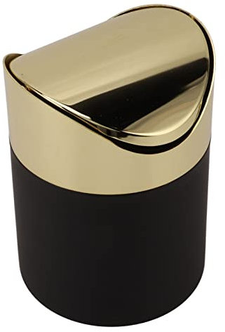 Tissting Papelera de Mesa, Mini Papelera de Acero Inoxidable con Tapa Dorada, Cesta de Basura de Escritorio para el hogar, Papelera para baño, Cocina, Oficina, Coche