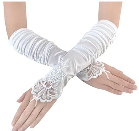 ATMACA Guanti per Banchetti Senza Finger Satinata Satinata di Nozze Vintage per Matrimoni Vintage Travelt Shoot Crening Suntry Wedding Gleves-White,One Size