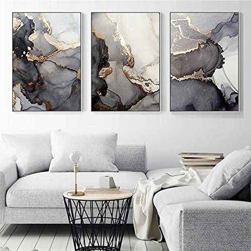 HEHGVCF 3er Set Leinwand Bilder Abstrakte Moderne Leinwandbilder Vintage Poster Schwarzes Graues Gold Abstrakte Wohnzimmer Leinwand,Rahmenlos (Graues,60 x80cm)