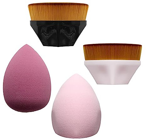 2 x Grundierungspinsel, 2 x Make-up-Schwämmchen, Soft Touch-Grundierungspinsel in Blütenform, geeignet für Cremes oder Mischflüssigkeiten