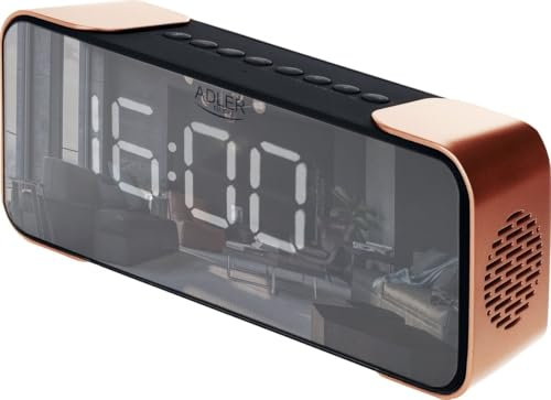 Adler Europe AD 1190 Kabelloser Radiowecker – FM-Radio, 3 Weckermodi, LED-Display mit 3 Intensitätsstufen, Bluetooth 5.0, AUX/SD-Eingang, 1800 mAh Akku, Kupfer Schwarz