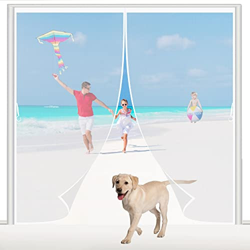 Magnet Fliegengitter Tür 260x255cm Weiß Insektenschutz Balkontür Fliegenvorhang Automatisches Schließen für Terrassentür Kellertür Schiebetür Ohne Bohren