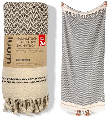 Luum® Strandtuch groß 90x200 Hamamtuch Saunahandtuch Handtuch Yogatuch Duschtuch Strandhandtuch Saunatuch Badetuch Reisehandtuch Pestemal Turkish Towels, Damen Herren, 100% Baumwolle, Latte