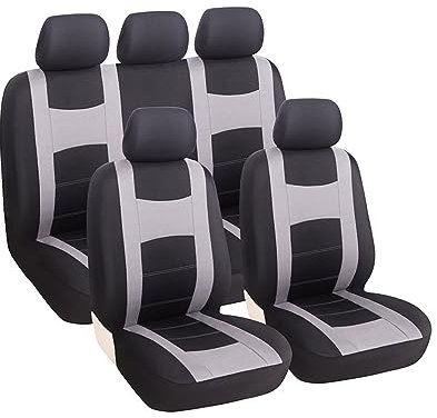 JNNJ 9 Piezas Protector Universal para Asiento de Coche, Protector de Asiento Delantero para Conductor y Copiloto, Fundas Coche Asientos Universales de Poliéster para Asiento Automóvil(Gris)