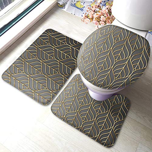 Kreis-Badematten-Set, 3-teilig, Gold, modernes 3D-geometrisches Rendering-Kunst, runde, moderne, wiederholende Badematten für Badezimmer, saugfähiger, rutschfester Teppich, 59,9 x 39,9 cm, Polyester