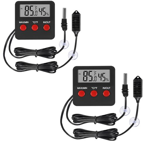 2Pcs Digital Thermometer and Humidity Thermometers Indoor and Outdoor Digital Temperature and Hygrometer Gauge with Probe for Reptile Terrarium Thermometer Pet Keeping