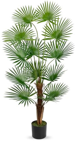 Hollyone 120 cm Künstliche Areca Palme, Gefälschte Tropische Fächerpalme mit 13 Großen Blättern, Künstliche Pflanzen im Topf, Indoor & Outdoor Dekorative Grünpflanze für Haus, Büro, Garten Dekoration