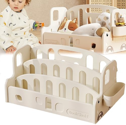 Aisny Kinder-Bücherregal, 51,5 x 25,5 x 25,5cm Kinderregal Zeitungsständer mit 3 Ablagefächern, Kinderzimmerregal Aufbewahrungsregal von Bücher Spielzeug für Kinder-Weiß