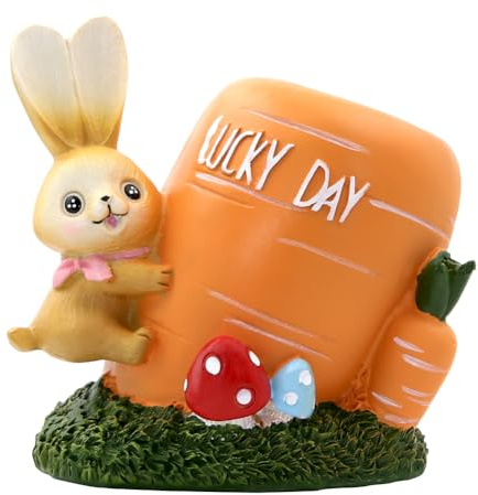 Boerni Adorable lapin en résine avec porte-stylo carotte, dessin animé porte-crayons pot de papeterie organisateur de pinceaux de maquillage boîte de rangement pour Pâques enfant bureau école