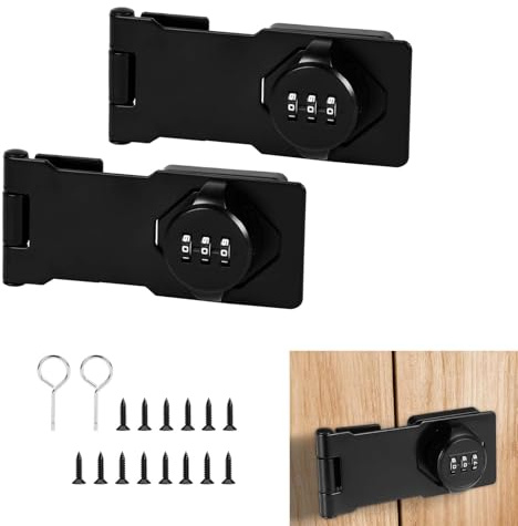 2PCS Password Hasp Locks, 3.8Inch Black 90-180 Degree Cabinet Latch | Barn Door Lock, Cabinet Door Combination Lock Rotary Door Lock Hasp with Screws for Cabinets, Barn Door, Outdoor, Garden