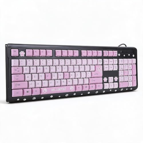 Süße USB-Kabeltastatur für Mädchen, leise schlanke Computertastatur | ultraflache kompakte Tastatur mit verstellbarem Ständer für PC Laptop Desktop 104 Tasten Plug and Play