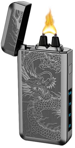 YOZWOO Briquet électrique Rechargeable De Type C Briquet à Plasma Briquet à Arc à Flamme Haute Puissance Briquet De Camping Coupe-Vent Adapté à Une Utilisation Domestique Et Extérieure (Noir Dragon)