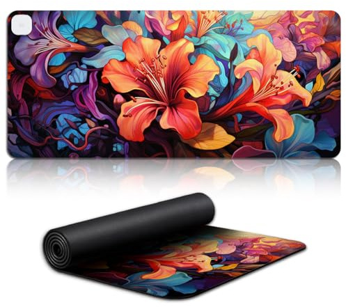 Gaming Mouse Pad Rhododendron Extended Large Mouse Pad Heated Keyboard Mouse Pad (70x31x0.3) cm 3 Auto Shut-Off Levels, PVC Leather for Computer Laptop Gamers
