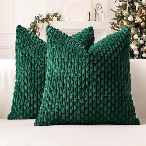 Sungeek 2er Set Kordsamt Kissenbezüge, Dekorativ Zierkissenbezüge Weich Kissenbezug Dekokissen Sofakissen Boho Deko Bezug Kissenhülle für Sofa Schlafzimmer Wohnzimmer (60x60 cm, Dunkelgrün)