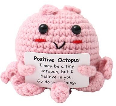 Misaakoeq Positive Mental Octopus Gestrickte Positive Octopus Puppe mit Ermutigungskarte Handgewebte Dekorationen Emotionale Unterstützung Häkelpuppe für Freunde