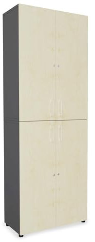 Eigentlich Aktenschrank Holz B80xT40cm, Stabiler Büroschrank in versch. Größen und Farben, Mehrzweckschrank abschließbar, Büromöbel (Korpus Anthrazit, Front Ahorn, 6OH - 80x40x223cm)