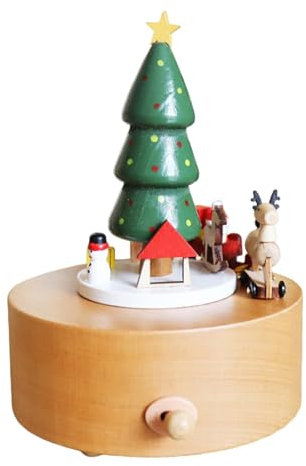 Luwecf Weihnachts-Spieldosen aus Holz, rotierende Spieluhr, Bastelsammlung, Aufzieh-Spieluhr, handgefertigte Spieluhr aus Holz für Kinder, REH