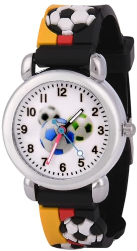 OFFCUP Kids Watch, 3D Cartoon Toddler Watches, Analog Quartz Watches for Girls Boys with Comfortable Silicone Band Best Toys Gifts for Girls Boys Age 3-12(Black, Red, and Yellow Soccer)