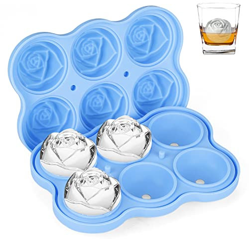 Ice Cube Molds Trays,KANGRUI 6 Cavity Silicone Rose Ice Ball Maker Easy Release Large Ice Cube Form for Chilled Cocktails Whiskey Bourbon & Homemade Juice