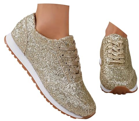 Bastwahl Glitzer Schuhe Damen Silber Glitzer - Pailletten Sneaker Flach Schuhe Laufschuhe Glitzer Mode Freizeit Schnürer Sportschuhe Glänzende Schuhe Schuhe Bunt Turnschuhe
