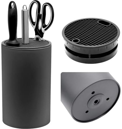 NVGFTG Messerblock Ohne Messer, Universal Messerblock Schwarz, Plastik Messeraufbewahrung mit 15 Schlitzen und Abflussdesign, Runder Messerblockhalter Unbestückt für Alle Küchenmesser (Schwarz)