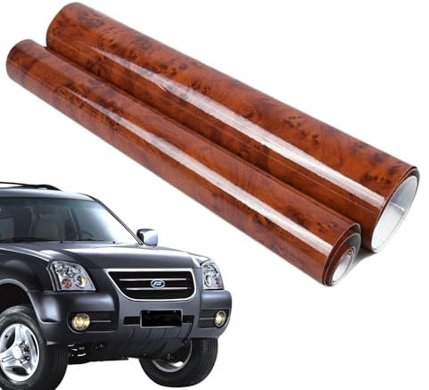 Enveloppement de Voiture - Vinyle à Grains en Bois Haut Brillant, Finition de Couleur Marron | Enveloppement Auto-adhésif pour Le Tableau de Bord intérieur, Garniture et Panneaux | Film de Texture en