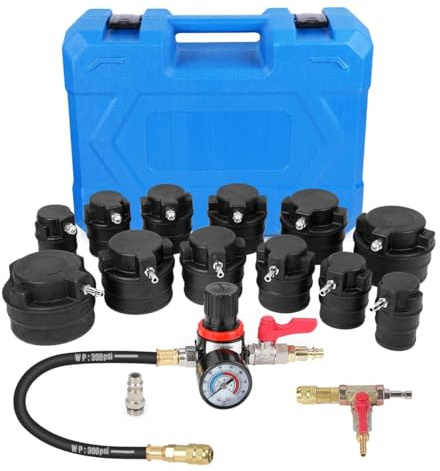 KAISAL 14PCS Turbo System Leakage Tester Kit | 6 Pairs Stepped Adapters, Turbo Boost Leak Tester with 0-86 PSI Pressure Gauge, for Cooling Emission Exhaust Pipes