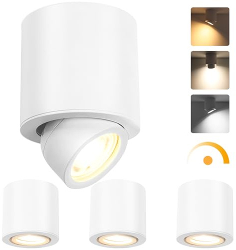 GeyouLux LED Aufbauspot Schwenkbar 350° Ø85x80mm Deckenspots Dimmbar Weiß Spots Deckenleuchte inkl. 5W 500LM LED Modul 230V 3000K/4000K/6500K Aufbauleuchte Aufputz Spots Rund 4 Stück