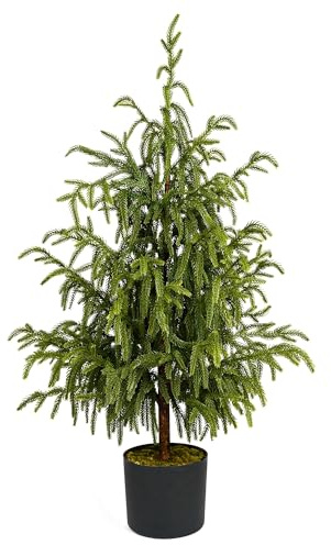 Künstliche Norfolk Kiefer - 3FT / 90CM Faux Weihnachtsbaum Topfpflanzen Echte Berührung für Indoor Outdoor Home Front Veranda Weihnachtsdekoration