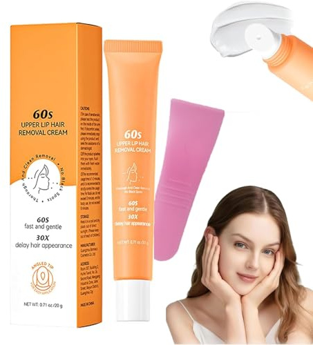 Crème dépilatoire, Crème dépilatoire visage pour femme, Épilation douce avec grattoir, Lèvre supérieure, Menton et visage, Convient à tous les types de peau (1PCS)